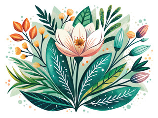 Hand drawn Watercolor vector set of dusty flowers, branches and leaves. Winter floral clipart for greeting cards and invitations isolated on a white background. stock illustration