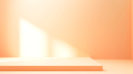 A peach podium sits in front of a window, with the sun shining through the window