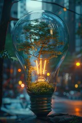 A tree inside a lightbulb. Concept save world and energy power