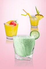 Variations of tasty alcoholic drinks in glasses