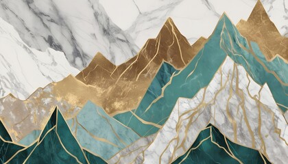 Gold and green abstract mountains marble textured background