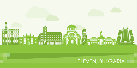 Green Skyline panorama of city of Pleven, Bulgaria - vector illustration - 768231484