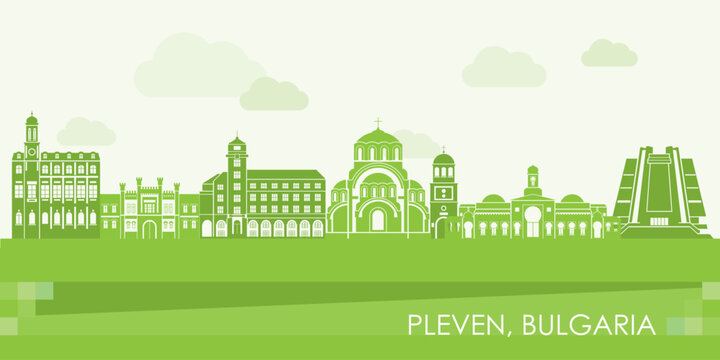 Green Skyline panorama of city of Pleven, Bulgaria - vector illustration