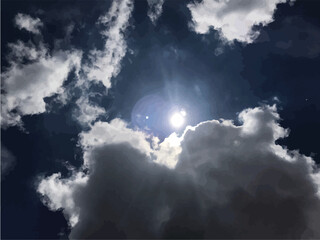 The sun shone brightly and was surrounded by many clouds. - obrazy, fototapety, plakaty