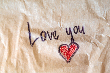 Love you note on crumpled paper
