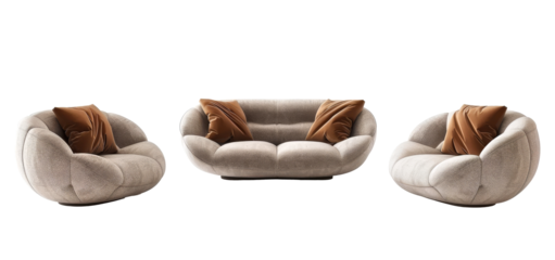 set of Stylized 70s sofa's on transparent background