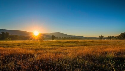 Fototapeta na wymiar Sun Setting Over Grassy Field