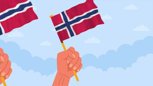 Norway flag celebration, Norwegian National Day Public holiday animation 4k
