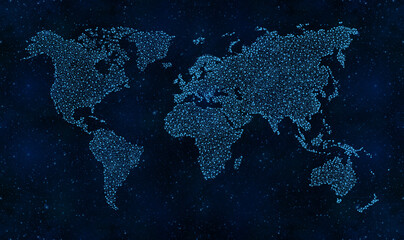 World Stars Map on Night Sky Universe in Blue - obrazy, fototapety, plakaty