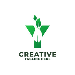 Trend Initial Letter Y With Leaf Logo Vector