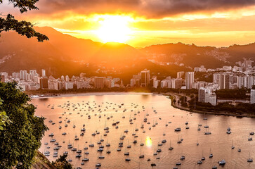 Panoramic view of the Aterro do Flamengo waterfront and Marina da Glória in Rio de Janeiro, Brazil.