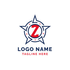 Letter Z Star Patriotic Logo Design. Patriotic Z Logo with Star