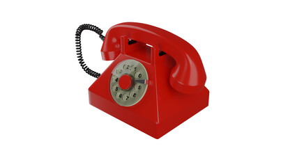 Red vintage telephone isolated on transparent and white background. Phone concept. 3D render