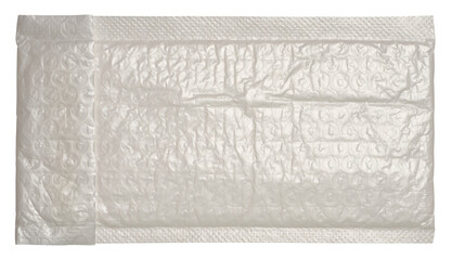 White plastic envelope with bubble wrap for correspondence on a white background
