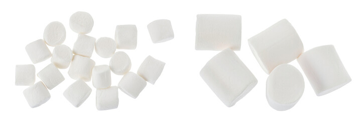 Marshmallow isolated on white background with full depth of field. Top view. Flat lay