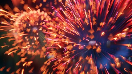 Vibrant and colorful fireworks explosion. Close-up detail shot for festive celebration concept design and print.