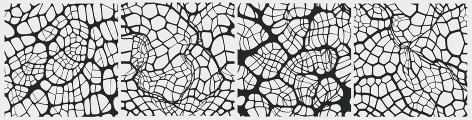 Set of cracked grunge voronoi web seamless pattern - obrazy, fototapety, plakaty