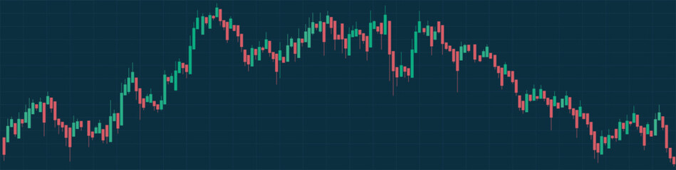 Vector illustration of detailed candlestick chart for stock market trading analysis. The green and red bars represent bullish and bearish movements and highlight volatility of the market.