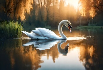 swan in the morning