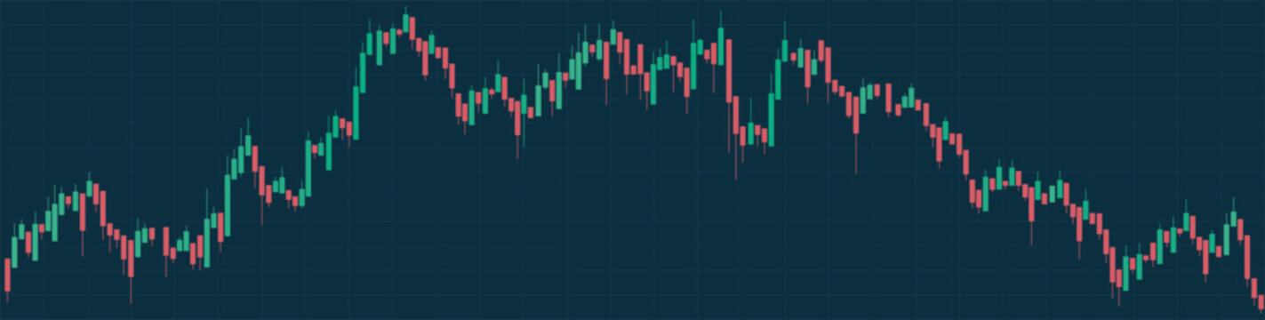 Vector illustration of detailed candlestick chart for stock market trading analysis. The green and red bars represent bullish and bearish movements and highlight volatility of the market.