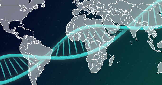 Image of dna strand over world map