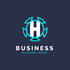 Letter H Technology Logo Design, Modern Alphabet H Logo Template