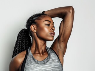 Fototapeta premium Attractive woman with a fashionable hairstyle in stylish sportswear. Fashion and beauty, active lifestyle and sports.