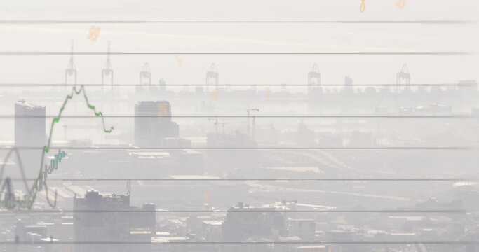 Image of financial data processing over cityscape - Powered by Adobe