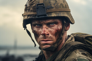 Soldier on battlefield. Military operation. Military job offer. Army professions. World War. Turf war. AI.