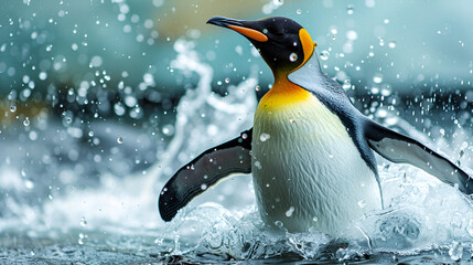 Icy Penguin Splash Playful