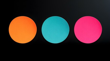 Set of multicolor round Paper Notes on a black Background. Brainstorming Template with Copy Space