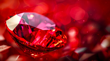 Sparkling red gemstone on a blurry background