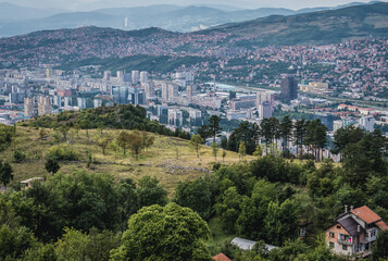 Aerial view from Trebevic mountain on Sarajevo, Bosnia and Herzegovina