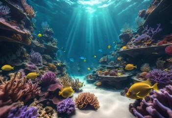 coral reef and fishes - obrazy, fototapety, plakaty