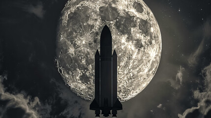 Space shuttle approaching full moon