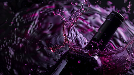 Fototapeta premium Bottle of wine concept background banner design. Alcohol drink poster. Wine creative horizontal poster wallpaper. Raster bitmap digital illustration. 