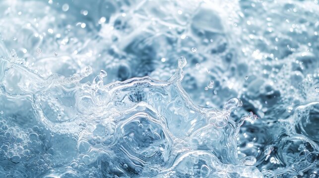 Dynamic water splash with clear bubbles and sparkling droplets. High-speed photography capturing water motion.
