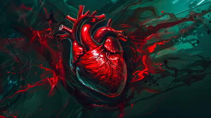 Surreal digital artwork of a human heart
