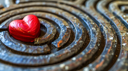 Red heart on spiraling metal background