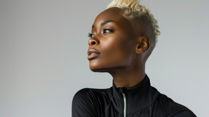 Obraz premium Attractive woman with a fashionable hairstyle in stylish sportswear. Fashion and beauty, active lifestyle and sports.