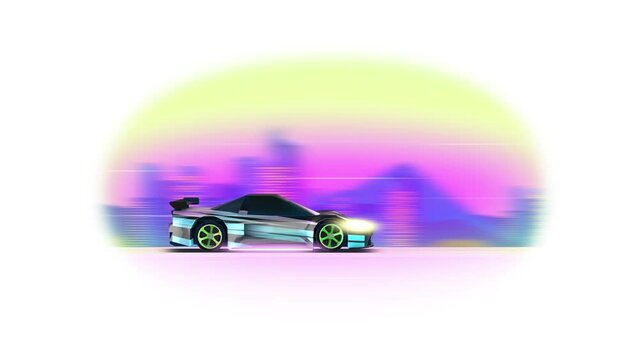A sports car. Speed. Blurred background. Neon.