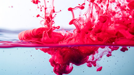 Explosive pink ink drop in water