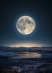 Naklejka na ściany i meble a glowing full moon in a large expanse of night sky. generative AI