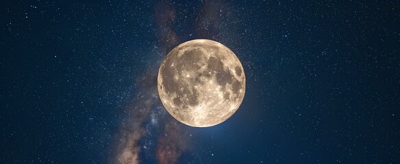 a glowing full moon in a large expanse of night sky. generative AI