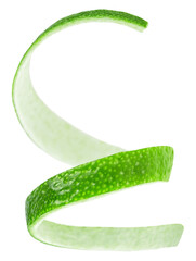 Fresh thin lime peel isolated on a white background. Lime skin or lime zest. - 768244207