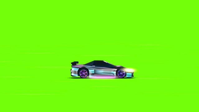 A sports car. Speed. Green background. Neon.