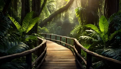 Poster bridge running through a tropical rain forest © jake