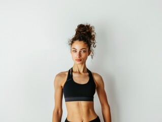 Fototapeta premium Attractive woman with a fashionable hairstyle in stylish sportswear. Fashion and beauty, active lifestyle and sports.