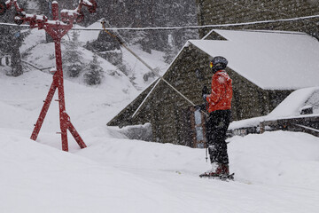 Dragobrat, Ukraine. March 18, 2024. In the morning there was severe frost in the village. people came on vacation to a ski resort. the weather is good for people to go skiing