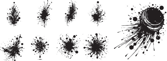 Black and White Vector Ink Splash Collection - obrazy, fototapety, plakaty